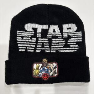 Star Wars Beanie Cap Adult One Size Black White Knit Winter Hat Rebellion R2D2